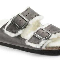 Birkenstock Arizona Shearling Sandals - Iron Natural- Medium/Narrow -BROOKS Sales Shop 1021067 detail 1