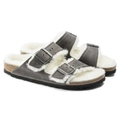 Birkenstock Arizona Shearling Sandals - Iron Natural- Medium/Narrow -BROOKS Sales Shop 1021067 pair
