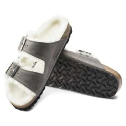 Birkenstock Arizona Shearling Sandals - Iron Natural- Medium/Narrow -BROOKS Sales Shop 1021067 sole