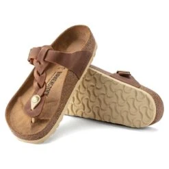 Birkenstock Women's Gizeh Braid Oiled Leather - Cognac- Regular/Wide -BROOKS Sales Shop 1021355 sole