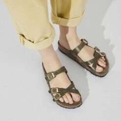 Birkenstock Women's Franca Cork Green Olive Oiled Leather Sandal - Regular/Wide -BROOKS Sales Shop 1023310 f closeup f