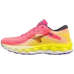 Mizuno Women's Wave Sky 7 Running Shoe - High/Vis Pink/Ombre Blue - Regular (B) -BROOKS Sales Shop 411413 1VRE