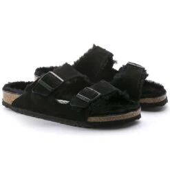 Birkenstock Arizona Shearling Sandal - Black - Regular/Wide -BROOKS Sales Shop 752663 pair